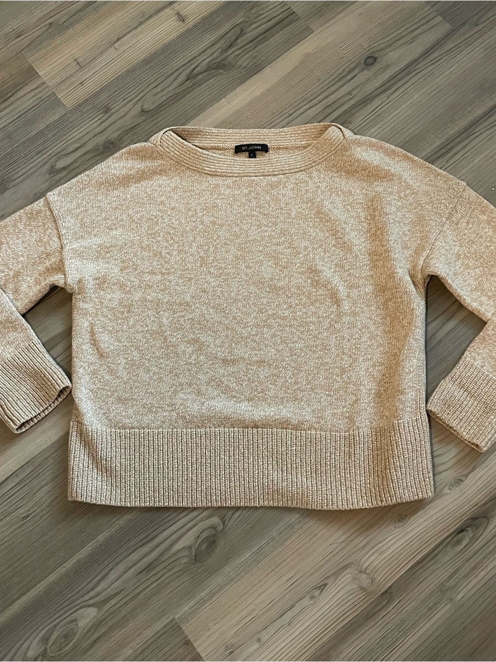 St. John Neutral Marled Cashmere Boatneck Sweater Size Medium